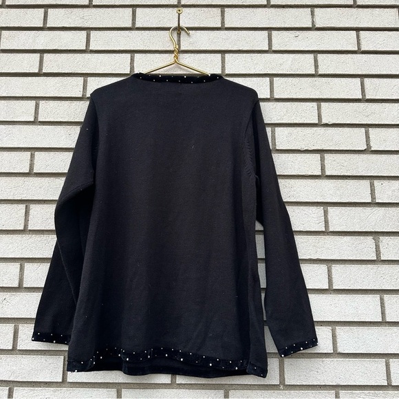 Quacker Factory Black Gold Beaded Reindeer Holiday Sweater Velvet Trim Christmas - Picture 8 of 10